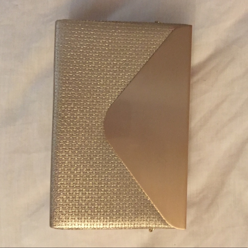 Gold boxy envelope clutch
